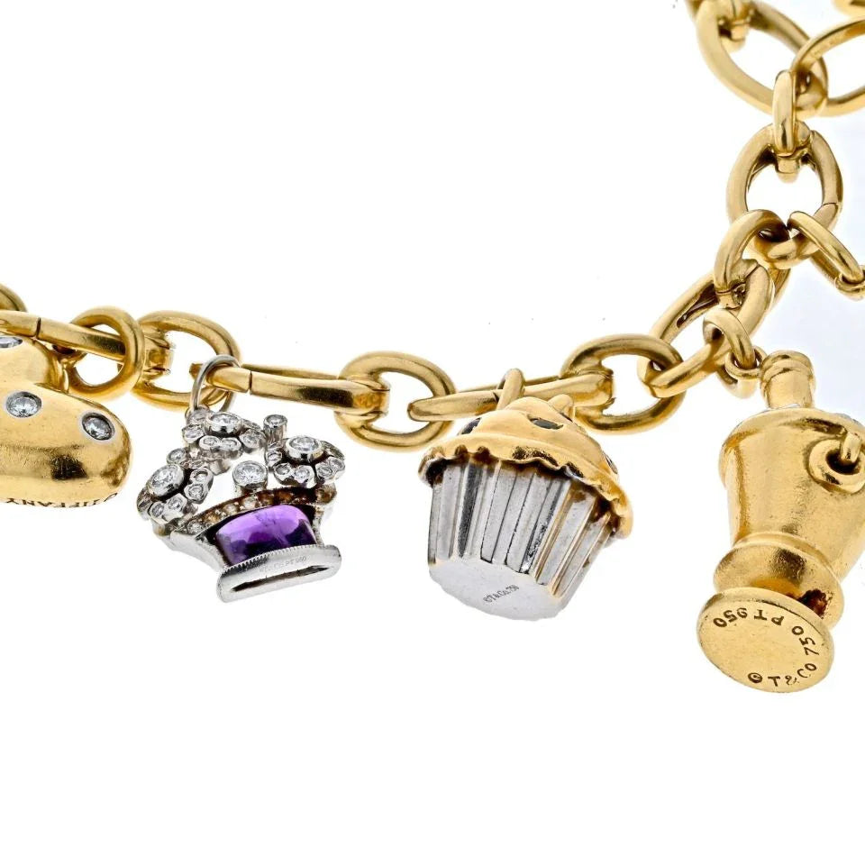Tiffany & Co. Platinum & 18K Yellow Gold Gemset And Diamond Charm Bracelet - The Back Vault