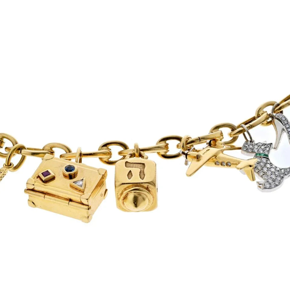 Tiffany & Co. Platinum & 18K Yellow Gold Gemset And Diamond Charm Bracelet - The Back Vault