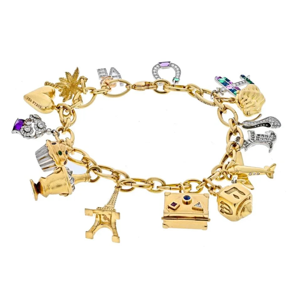 Tiffany & Co. Platinum & 18K Yellow Gold Gemset And Diamond Charm Bracelet - The Back Vault