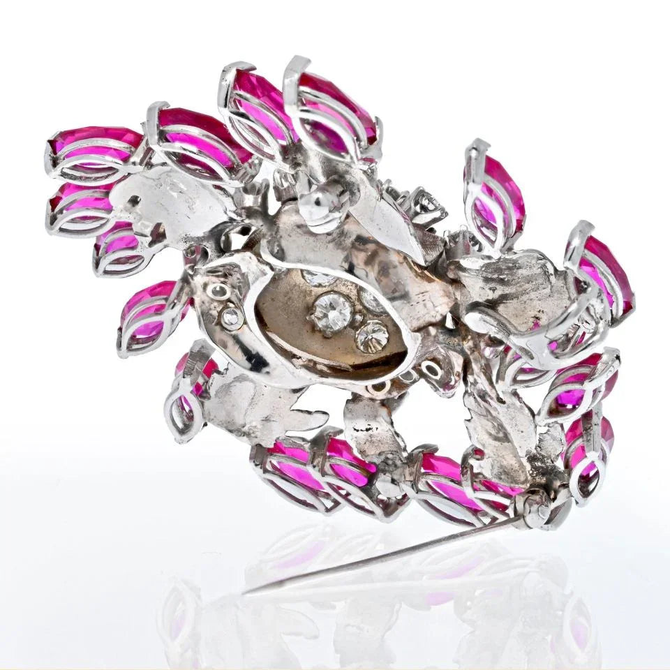 14K Palladium Diamond And Ruby Brooch - The Back Vault