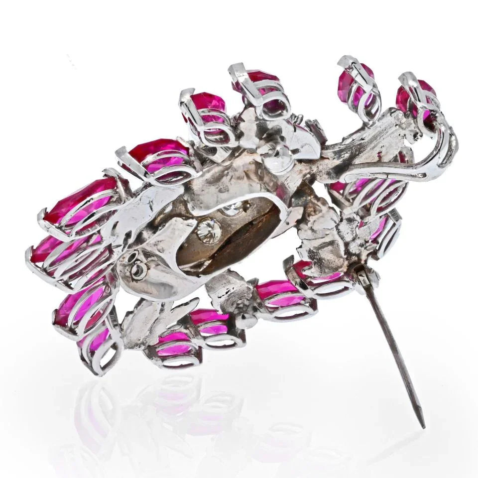14K Palladium Diamond And Ruby Brooch - The Back Vault