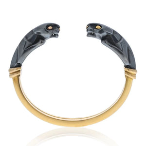 Cartier 18K Yellow Gold Hematite Double Panthere Cuff Bracelet