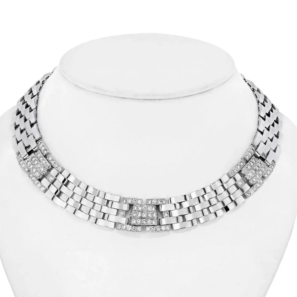 Cartier 18K White Gold 6.50 Carat Panthere Maillon Diamond Wide Collar Necklace - The Back Vault