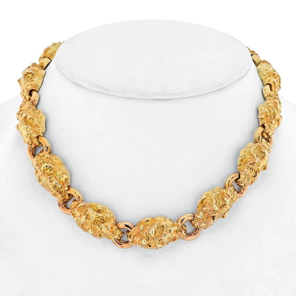 David Webb Platinum & 18K Yellow Gold Nugget Link Necklace - The Back Vault