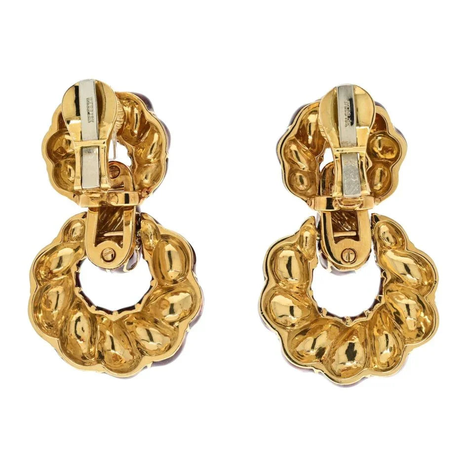 David Webb Platinum & 18K Yellow Gold Red Enamel Door Knockers Earrings - The Back Vault