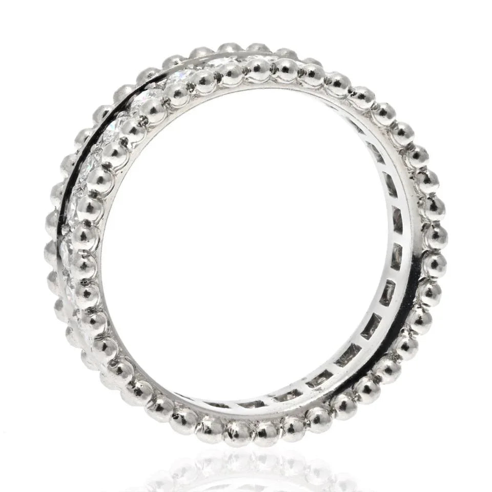 Van Cleef & Arpels Platinum Perlee Diamond Round Cut Row Wedding Band Ring - The Back Vault