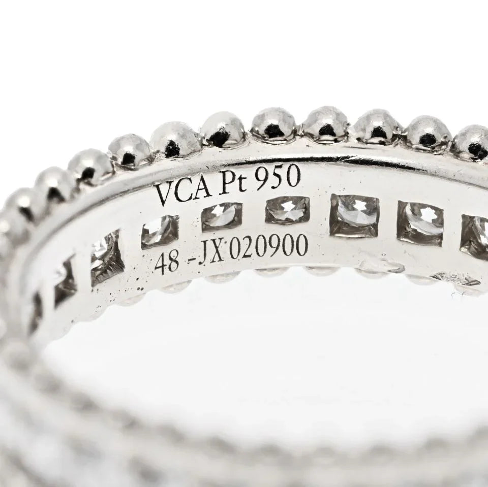 Van Cleef & Arpels Platinum Perlee Diamond Round Cut Row Wedding Band Ring - The Back Vault
