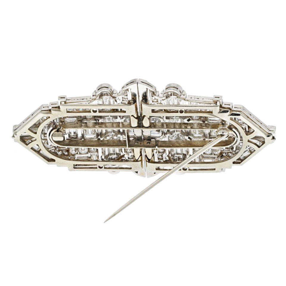 Platinum 1930's Deco Diamond Double Clip Brooch