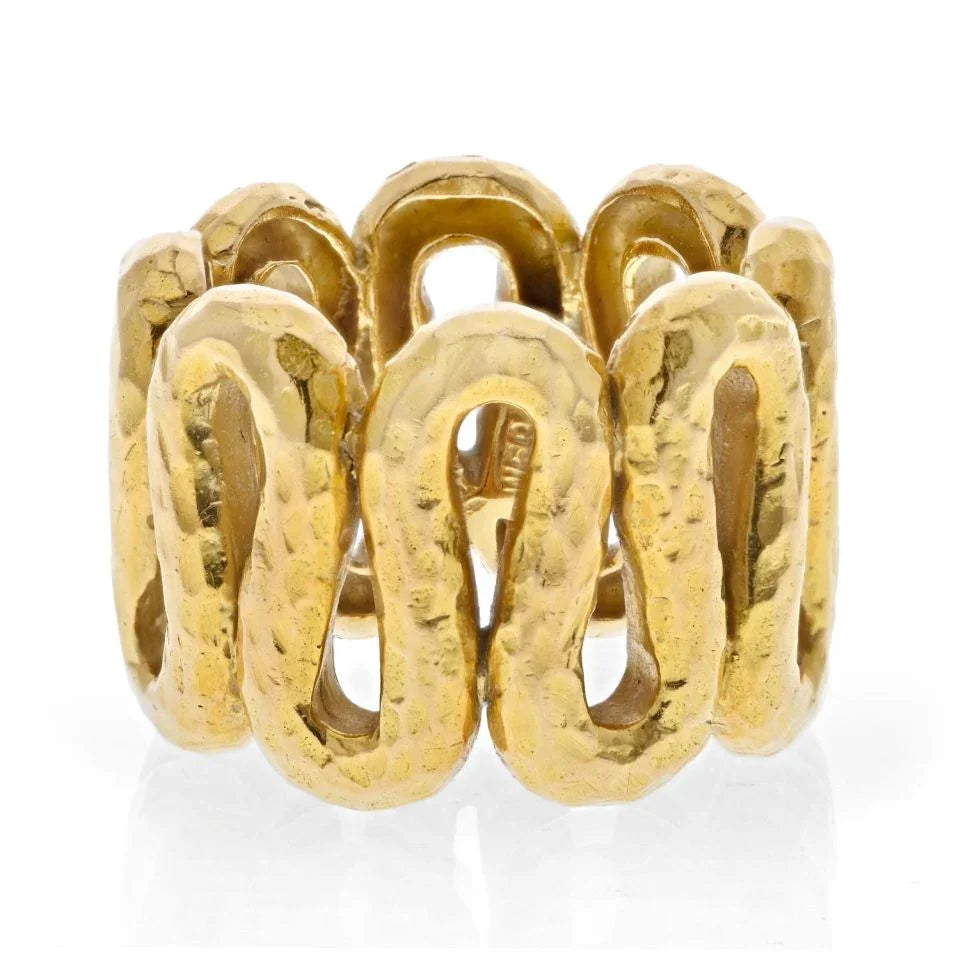 David Webb 18K Yellow Gold Zigzag Hammered Ring - The Back Vault
