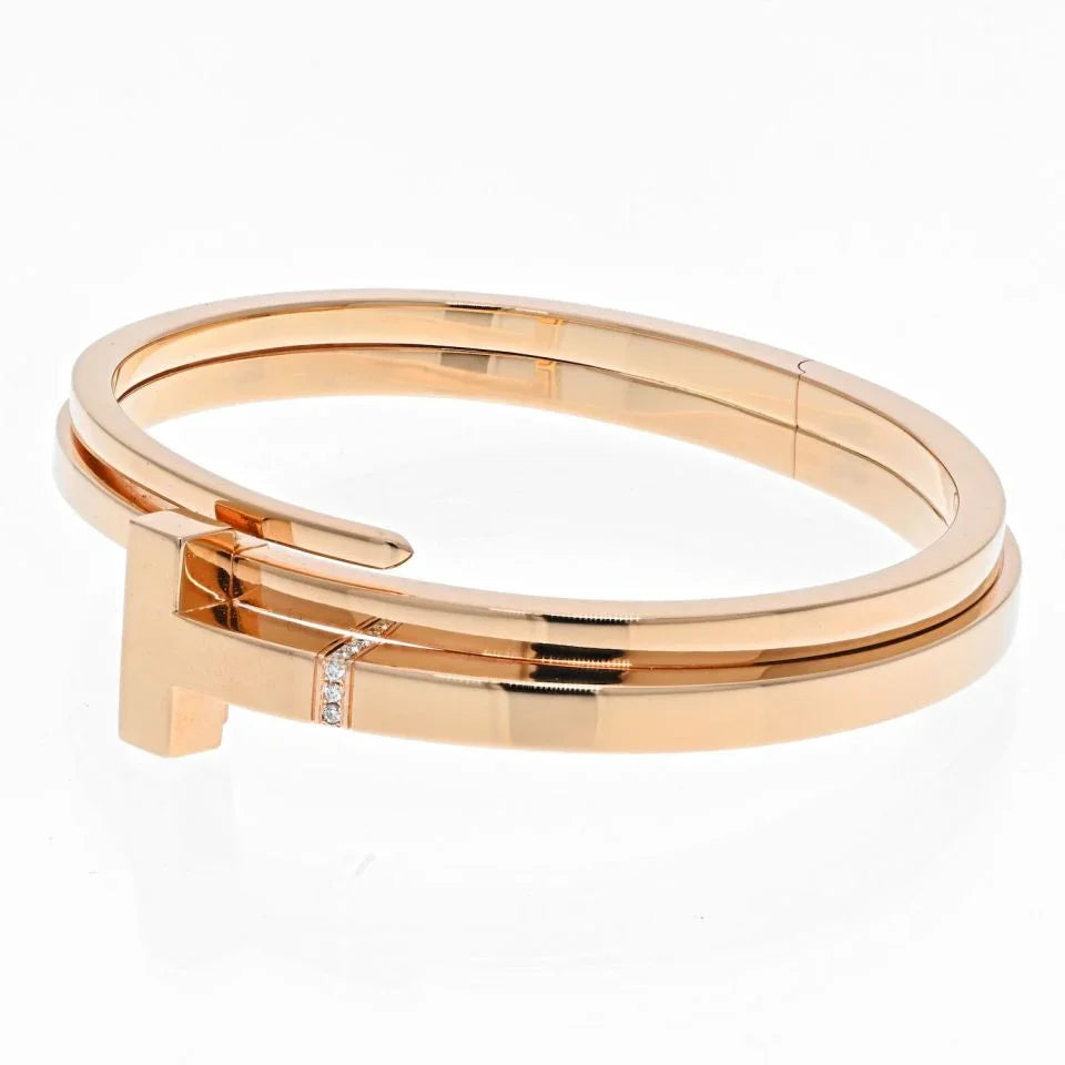 Tiffany & Co. 18K Yellow Gold T Diamond Square Double Wrap Bracelet - The Back Vault