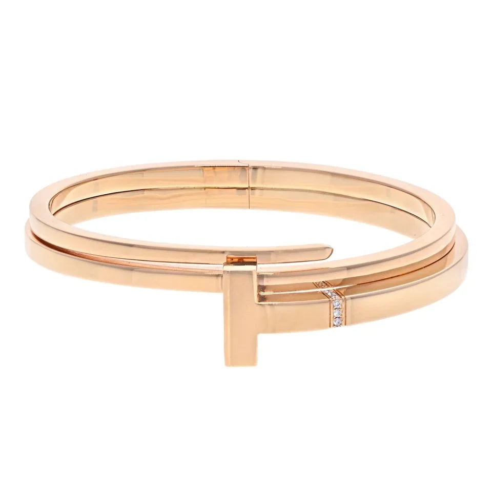 Tiffany & Co. 18K Yellow Gold T Diamond Square Double Wrap Bracelet - The Back Vault
