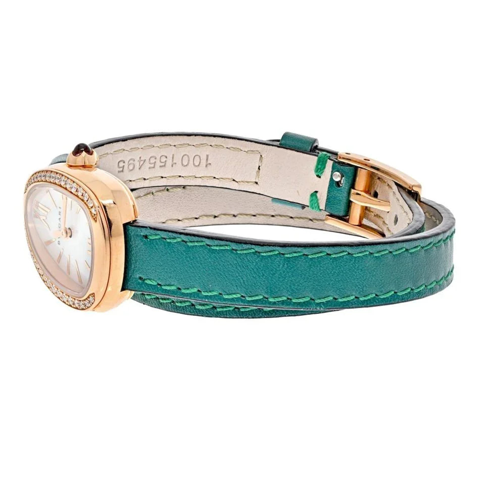 Bvlgari 18K Rose Gold Serpenti White Dial Leather Bracelet Diamond Women Watch - The Back Vault