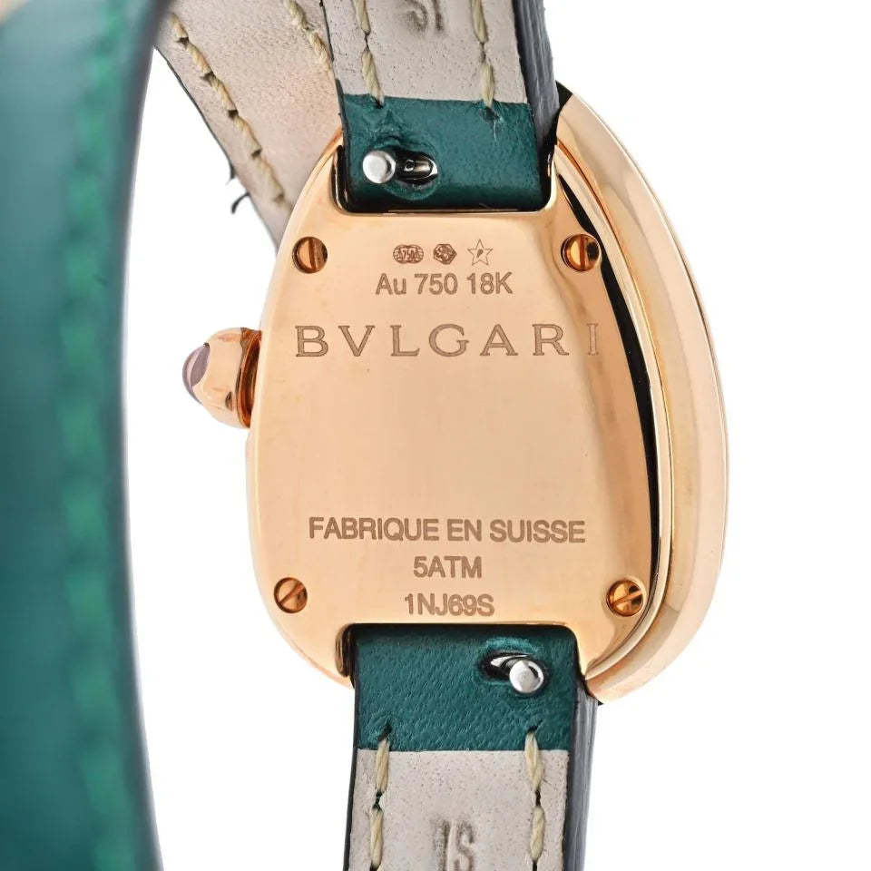 Bvlgari 18K Rose Gold Serpenti White Dial Leather Bracelet Diamond Women Watch - The Back Vault