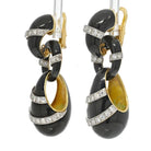 18K Yellow Gold Black Enamel Diamond Drop Dangling Earrings - The Back Vault
