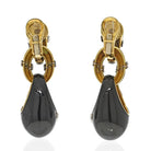 18K Yellow Gold Black Enamel Diamond Drop Dangling Earrings - The Back Vault