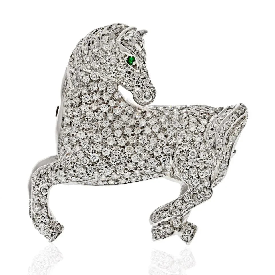 18K White Gold 4.00cts Round Diamond Horse Pin Brooch - The Back Vault