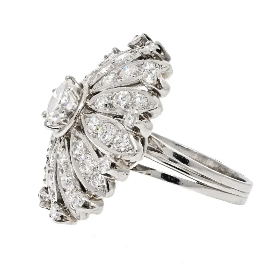 Platinum 3.54cttw Diamond Flower Motif Ring - The Back Vault