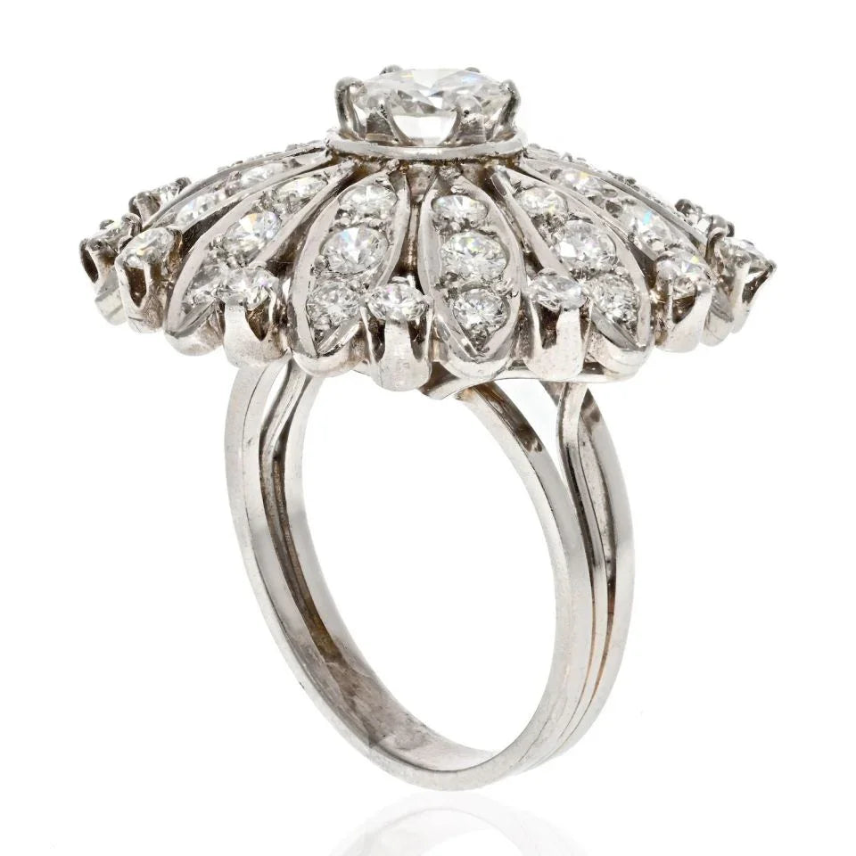 Platinum 3.54cttw Diamond Flower Motif Ring - The Back Vault