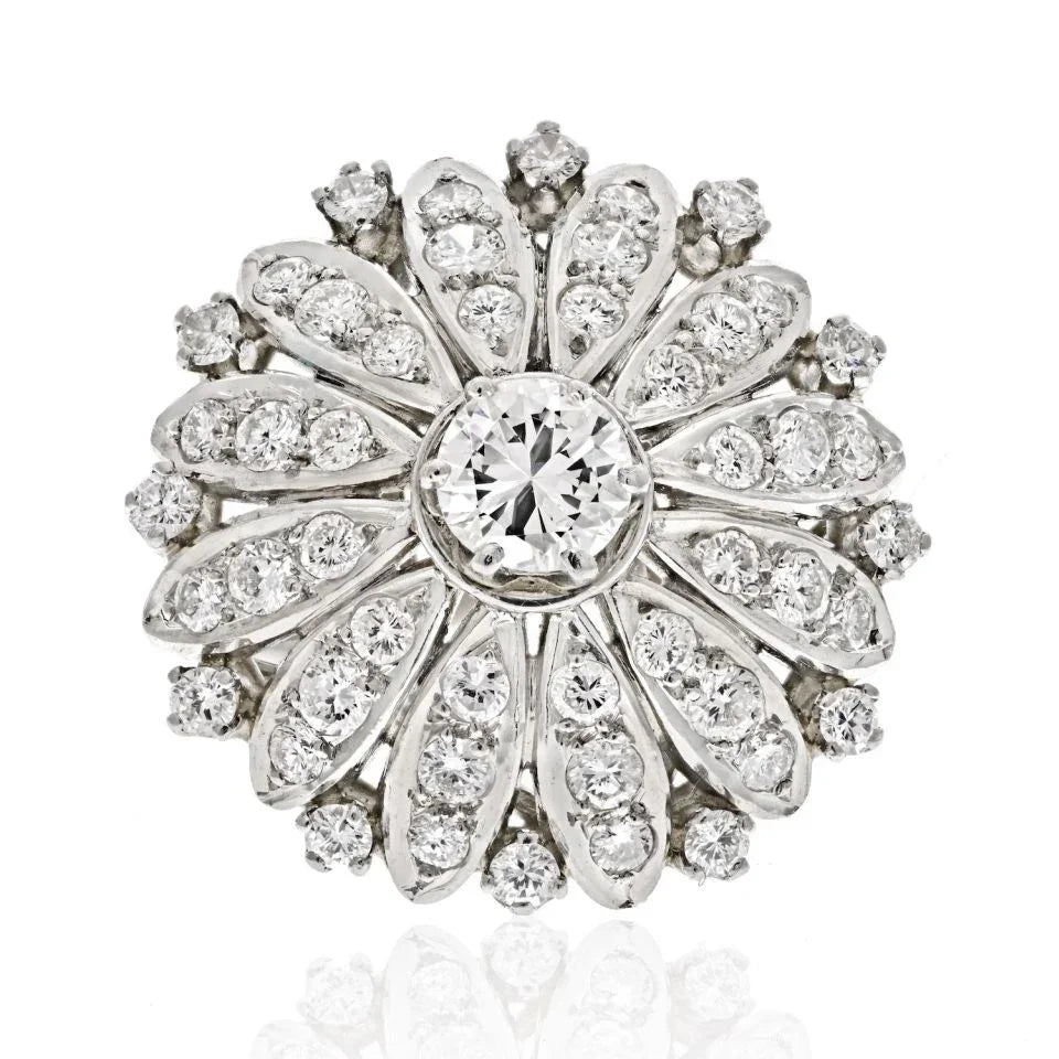 Platinum 3.54cttw Diamond Flower Motif Ring - The Back Vault