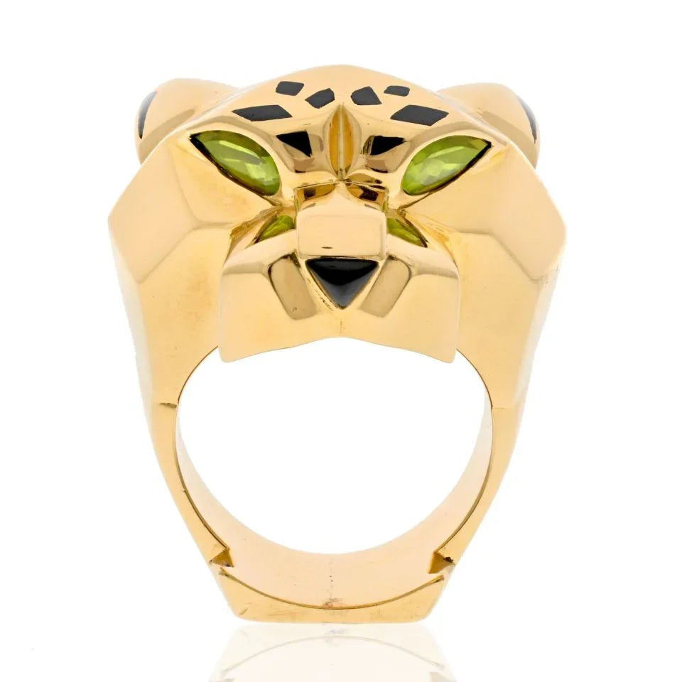 Cartier 18K Yellow Gold Panthere Head Black Lacquer Solid Ring - The Back Vault