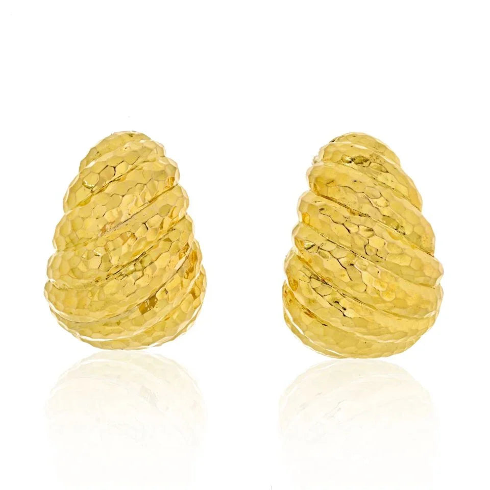 David Webb Platinum & 18K Yellow Gold Jumbo Shrimp Hammered Clip On Earrings - The Back Vault