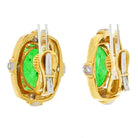 David Webb Platinum & 18K Yellow Gold Hammered Jade Diamond Clip On Earrings - The Back Vault