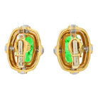 David Webb Platinum & 18K Yellow Gold Hammered Jade Diamond Clip On Earrings - The Back Vault
