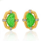David Webb Platinum & 18K Yellow Gold Hammered Jade Diamond Clip On Earrings - The Back Vault