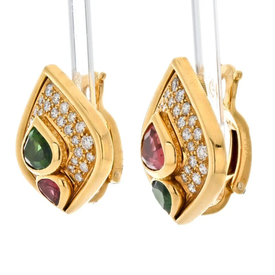 Marina B. 18K Yellow Gold Diamond And Tourmaline Earrings - The Back Vault