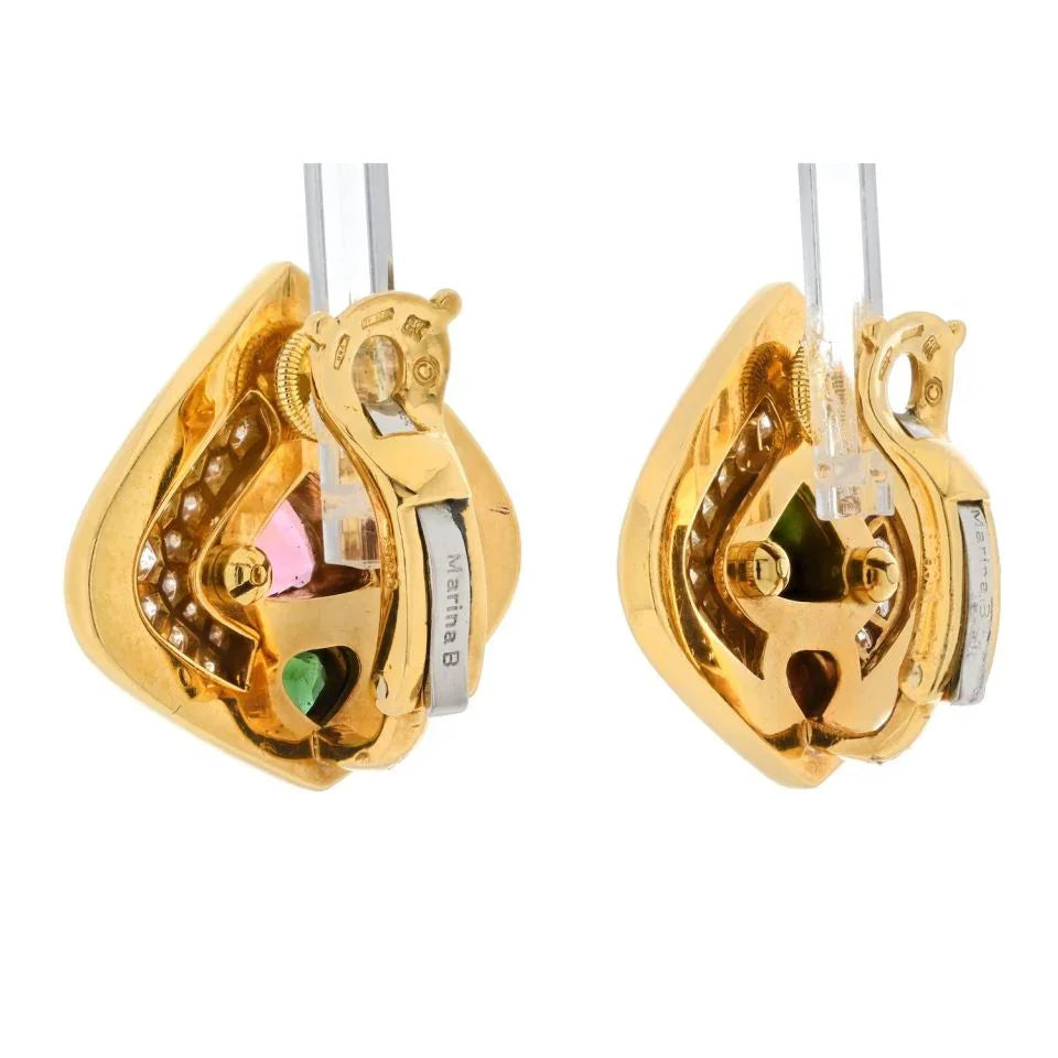 Marina B. 18K Yellow Gold Diamond And Tourmaline Earrings - The Back Vault