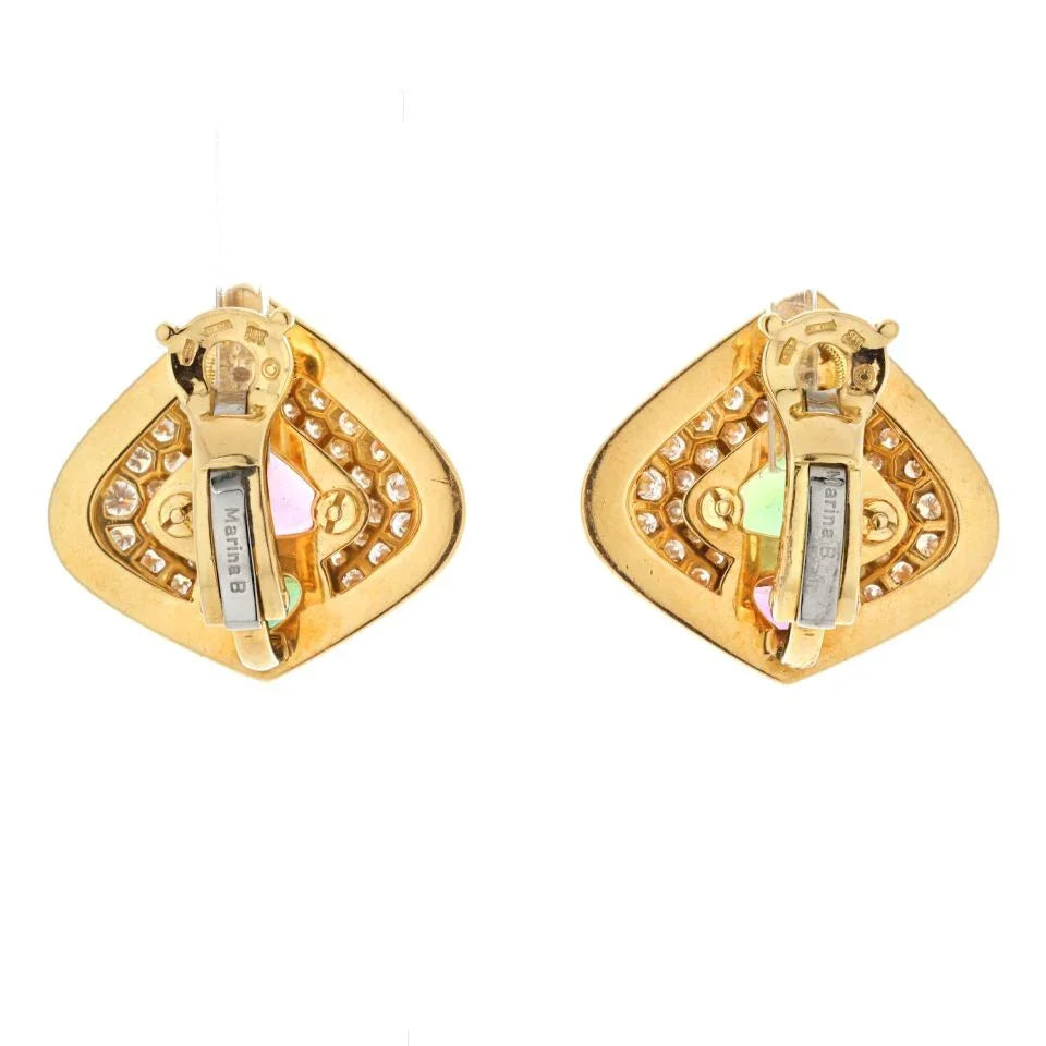 Marina B. 18K Yellow Gold Diamond And Tourmaline Earrings - The Back Vault