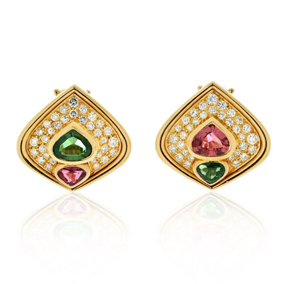 Marina B. 18K Yellow Gold Diamond And Tourmaline Earrings - The Back Vault