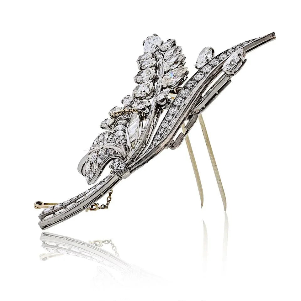 Platinum 17.00cttw Diamond Foliage Style Vintage Brooch - The Back Vault