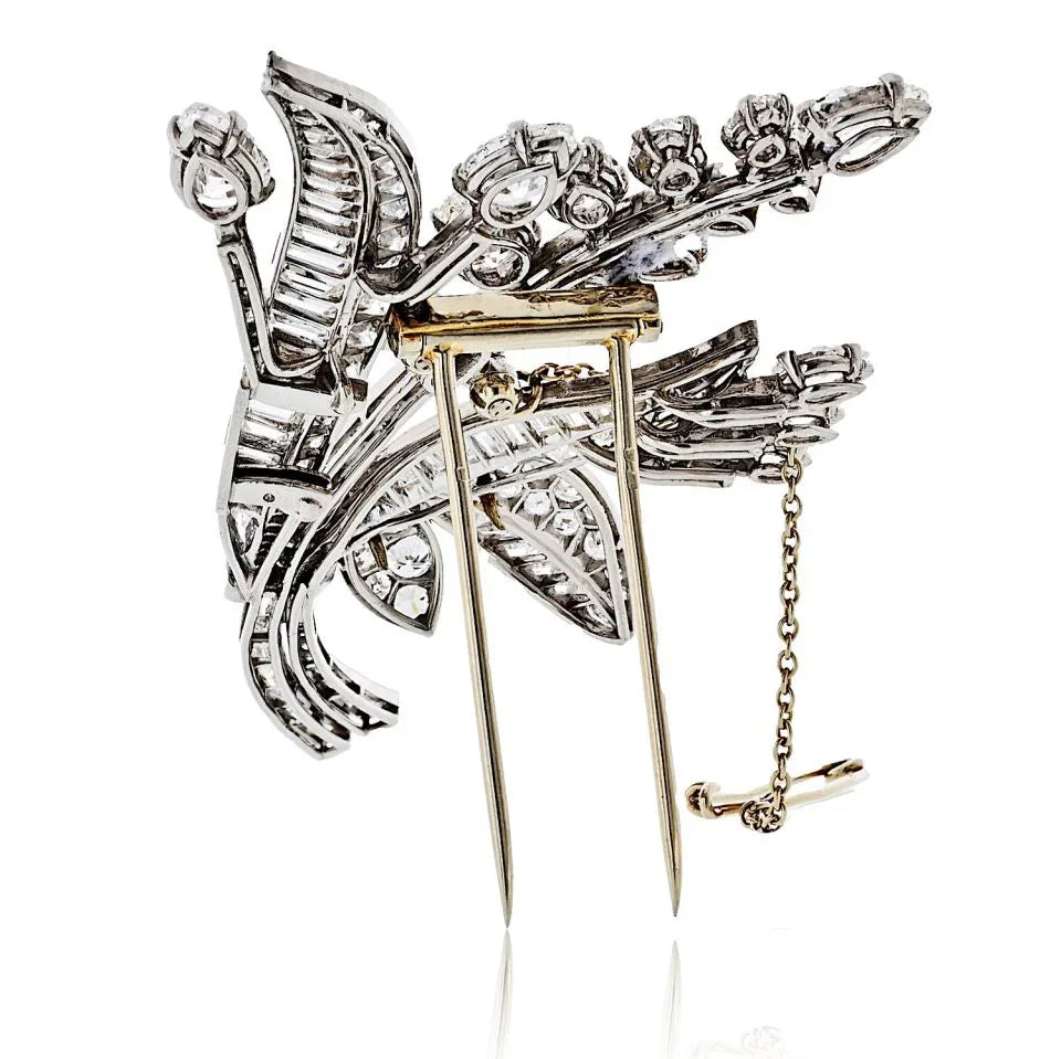 Platinum 17.00cttw Diamond Foliage Style Vintage Brooch - The Back Vault
