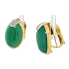 David Webb 18K Yellow Gold Oval Cabochon Green Chrysophase And Diamond Clip Earrings - The Back Vault