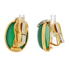 David Webb 18K Yellow Gold Oval Cabochon Green Chrysophase And Diamond Clip Earrings - The Back Vault