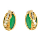 David Webb 18K Yellow Gold Oval Cabochon Green Chrysophase And Diamond Clip Earrings - The Back Vault