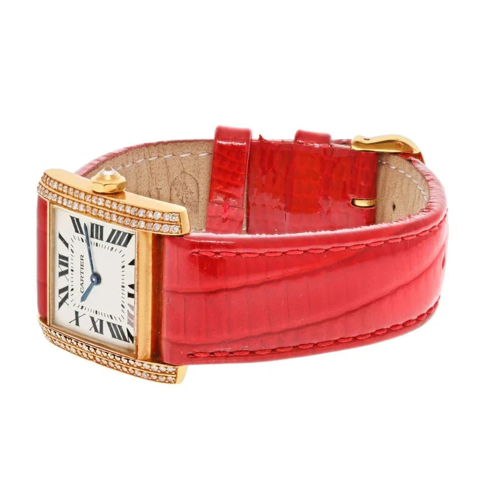 Cartier 18K Yellow Gold Tank Francaise 25,, Ref 1821 Women Diamond Watch - The Back Vault