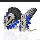 18K White Gold Onyx, Lapis And Diamond Fan Clip On Earrings - The Back Vault