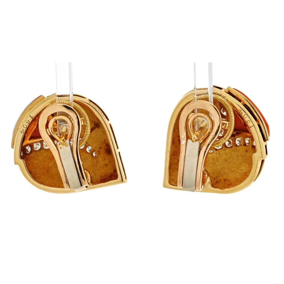 Bvlgari 18K Yellow Gold Coral And Diamond Earrings - The Back Vault