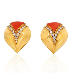 Bvlgari 18K Yellow Gold Coral And Diamond Earrings