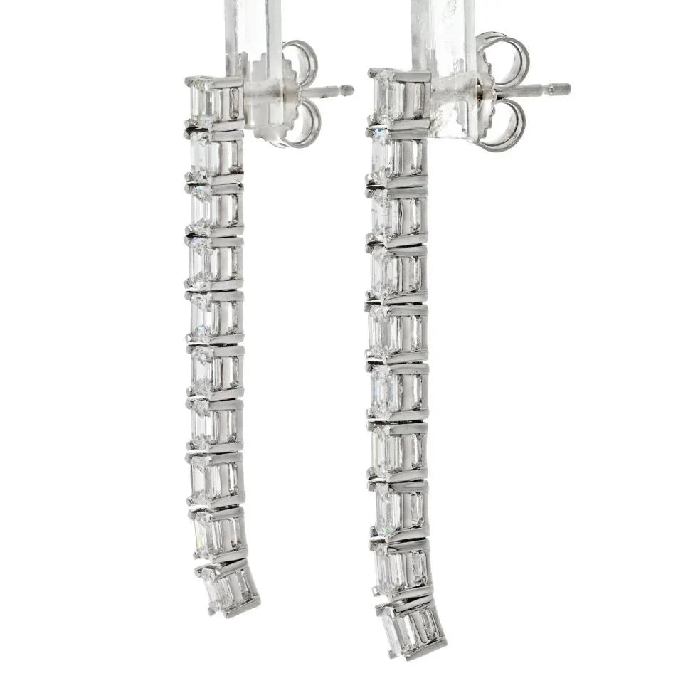 14K White Gold 3.00cttw Diamond Emerald Cut Hoop Earrings - The Back Vault