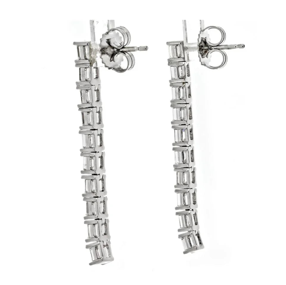 14K White Gold 3.00cttw Diamond Emerald Cut Hoop Earrings - The Back Vault