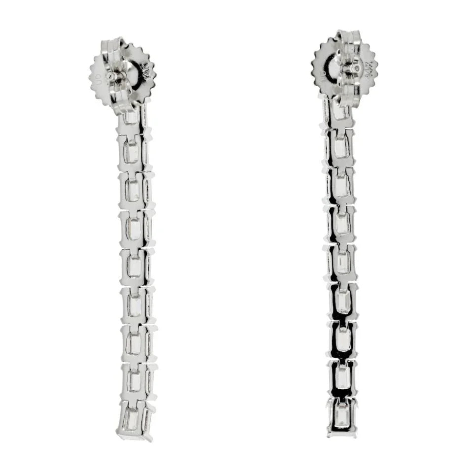 14K White Gold 3.00cttw Diamond Emerald Cut Hoop Earrings - The Back Vault