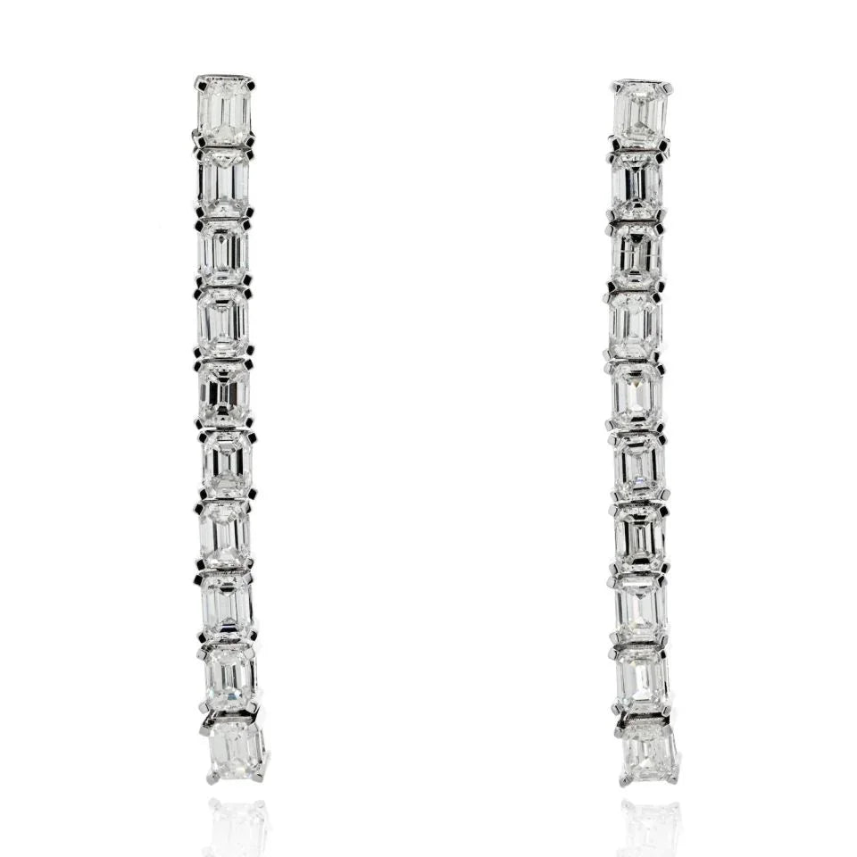 14K White Gold 3.00cttw Diamond Emerald Cut Hoop Earrings - The Back Vault