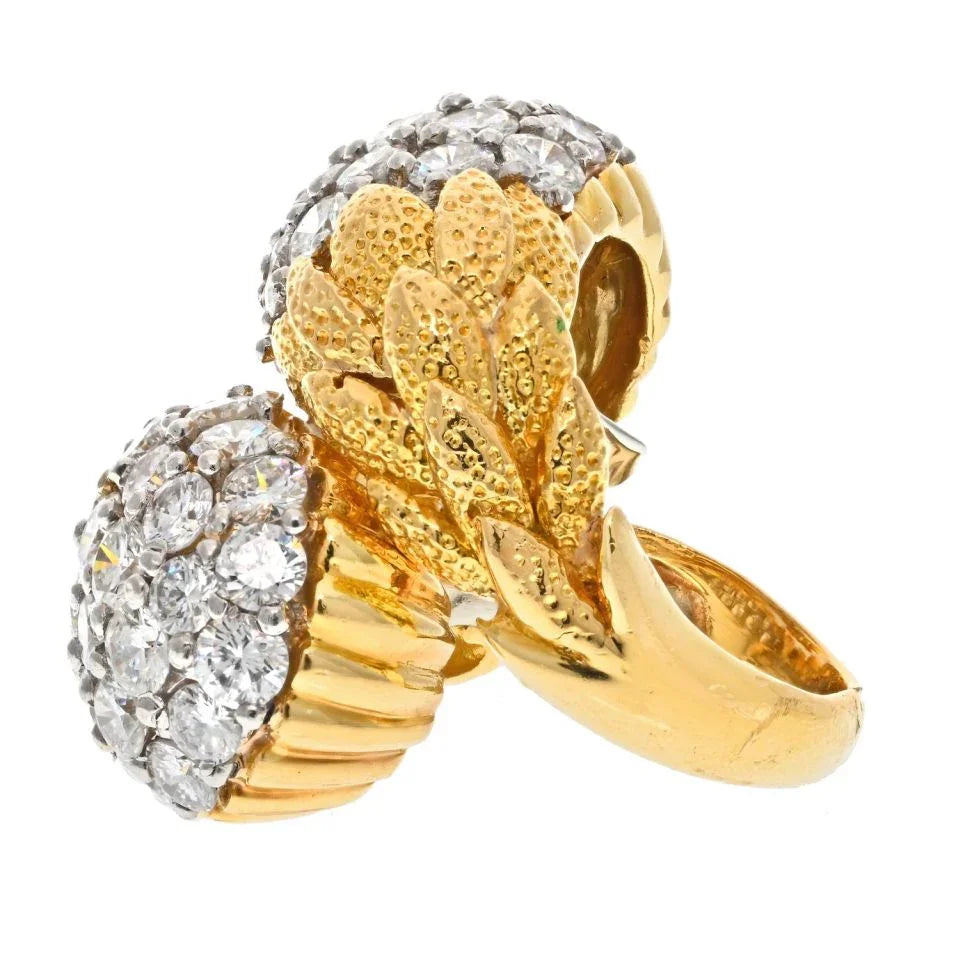 David Webb 18K Yellow Gold 9.50cttw Pave Diamond ByPass Cocktail Ring - The Back Vault