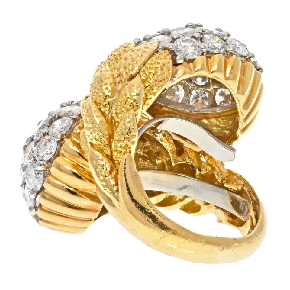 David Webb 18K Yellow Gold 9.50cttw Pave Diamond ByPass Cocktail Ring - The Back Vault