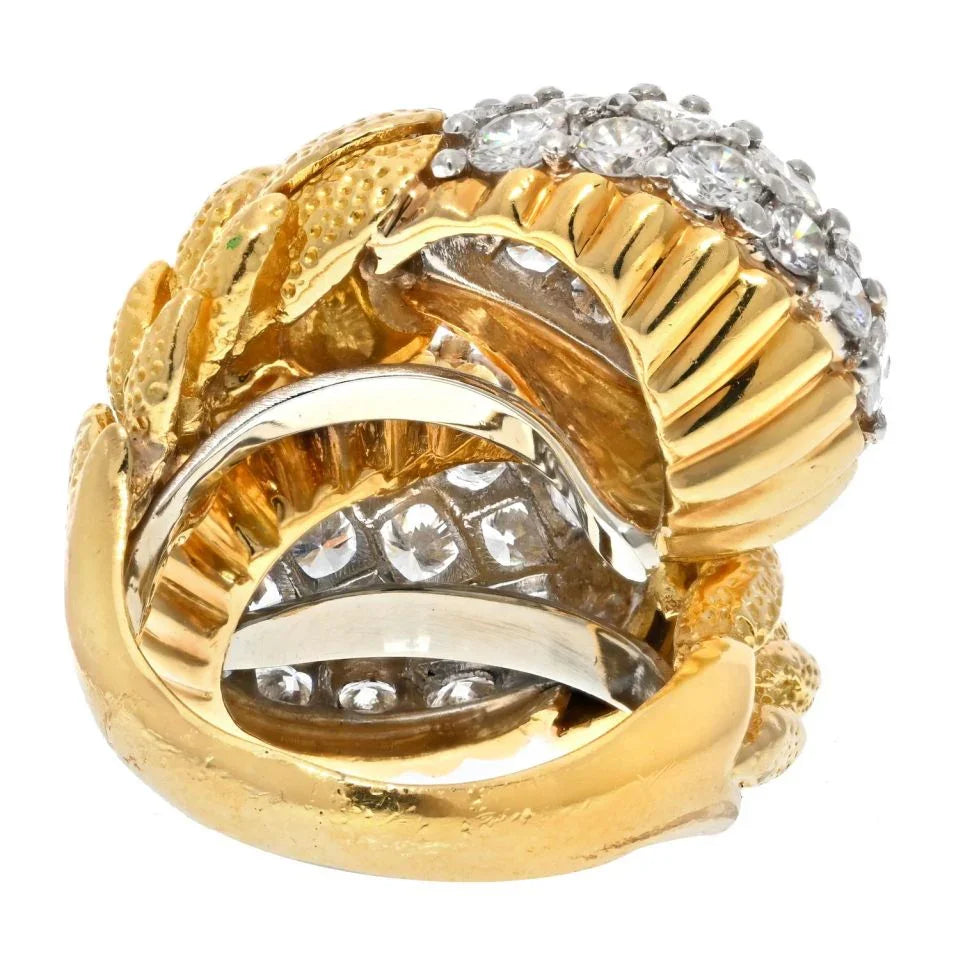 David Webb 18K Yellow Gold 9.50cttw Pave Diamond ByPass Cocktail Ring - The Back Vault