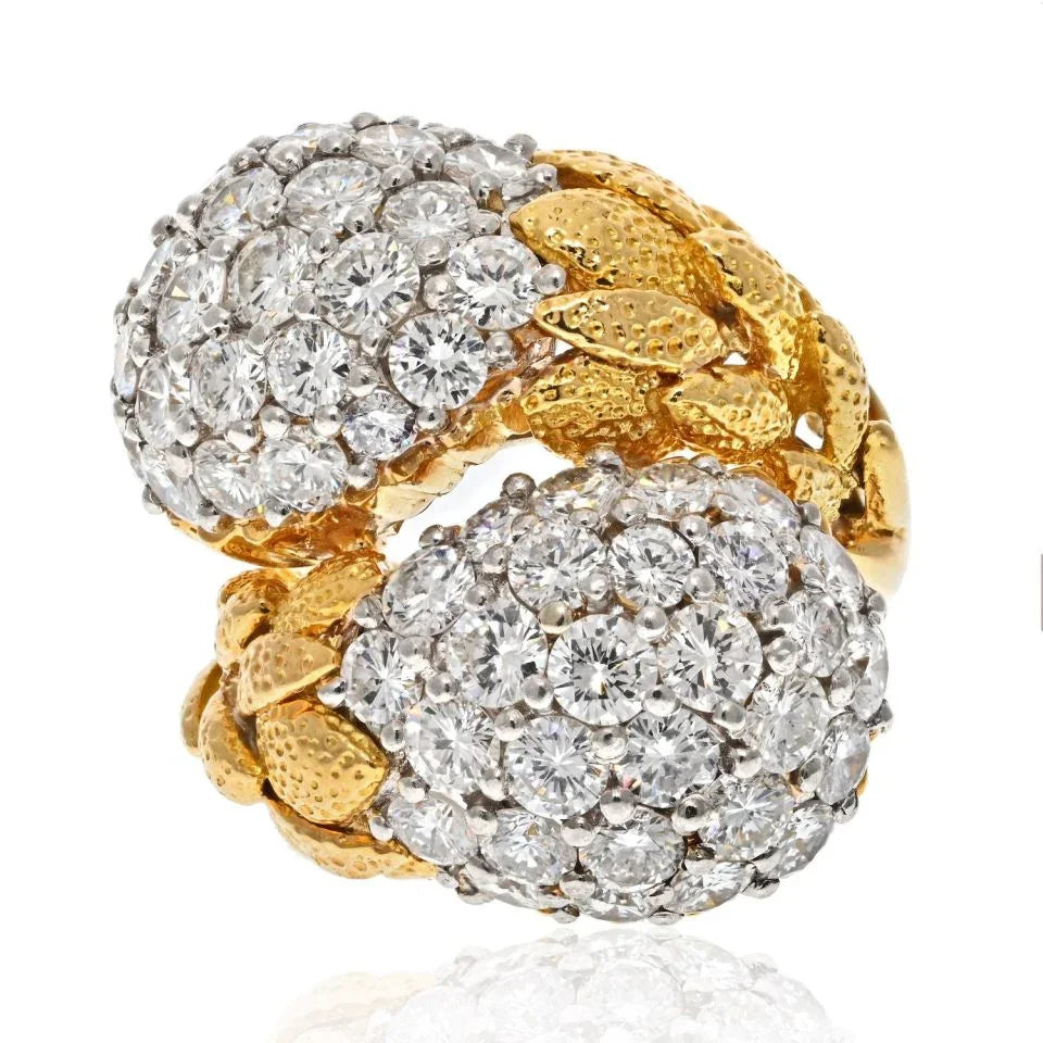 David Webb 18K Yellow Gold 9.50cttw Pave Diamond ByPass Cocktail Ring - The Back Vault