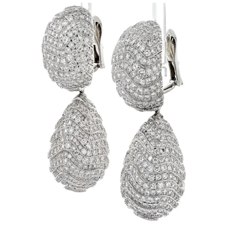 David Webb Platinum & 18K White Gold Bombe Day To Night Pave Diamond Drop Earrings - The Back Vault